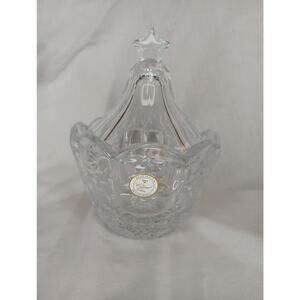 Crystal Clear 24% Lead Crystal Christmas Tree Covered Candy Dish/Bowl 6" EUC